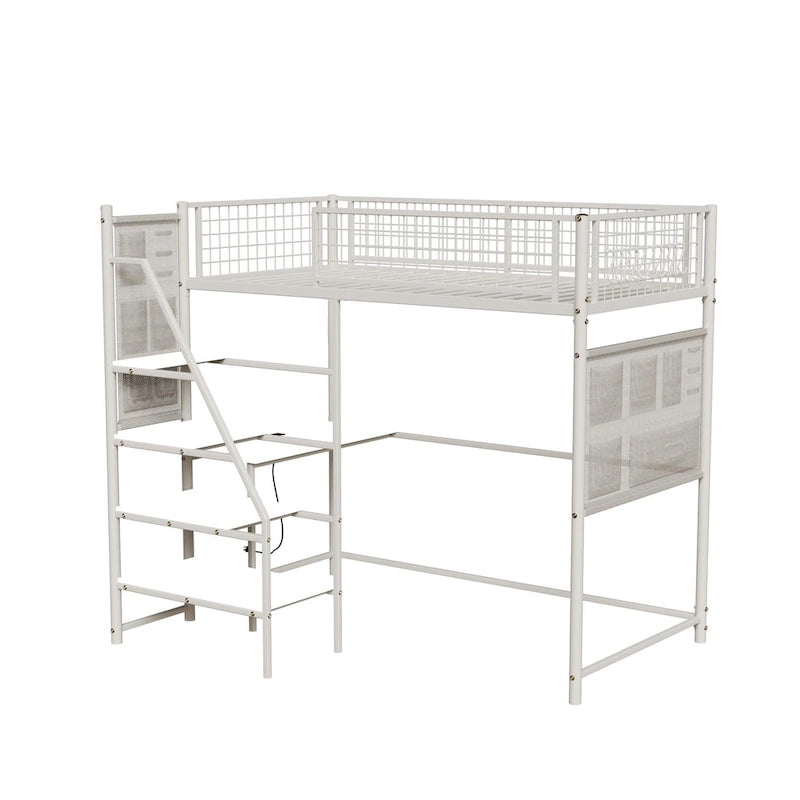 Twin sized loft metal bed with black