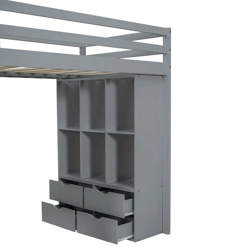 Hoogslaper in Full Size met grote planken, schrijfblad en ledverlichting