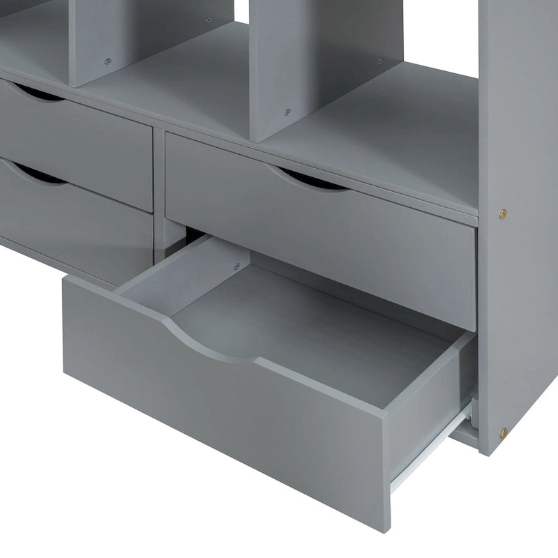 Hoogslaper in Full Size met grote planken, schrijfblad en ledverlichting