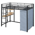 Metall-Etagenbett für zwei Personen mit Schreibtisch, Ablagefächern, Steckdose, LED-Licht und Kleiderschrank