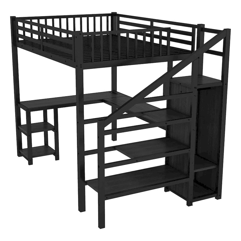 Hochbett in voller Größe mit Schreibtisch, Kleiderschrank, LED und USB