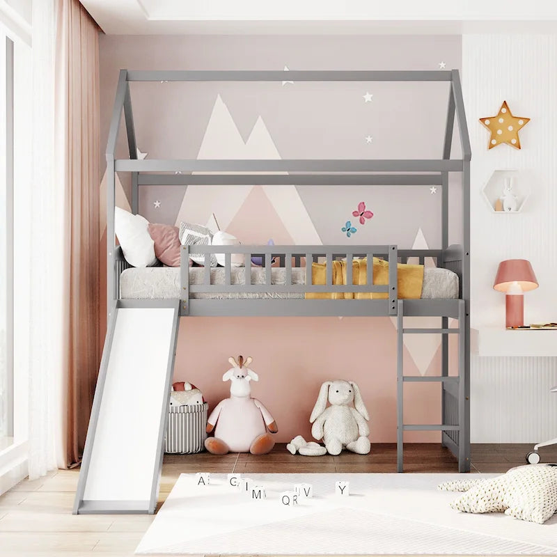 Letto a soppalco singolo con scivolo, letto a forma di casetta con scivolo