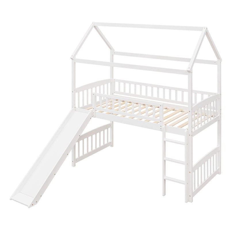 Letto a soppalco singolo con scivolo, letto a forma di casetta con scivolo