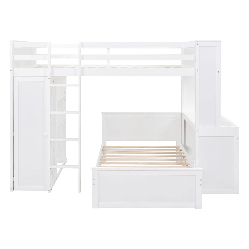 Łóżko na antresoli Full z wolnostojącym łóżkiem Twin, biurkiem i szafą