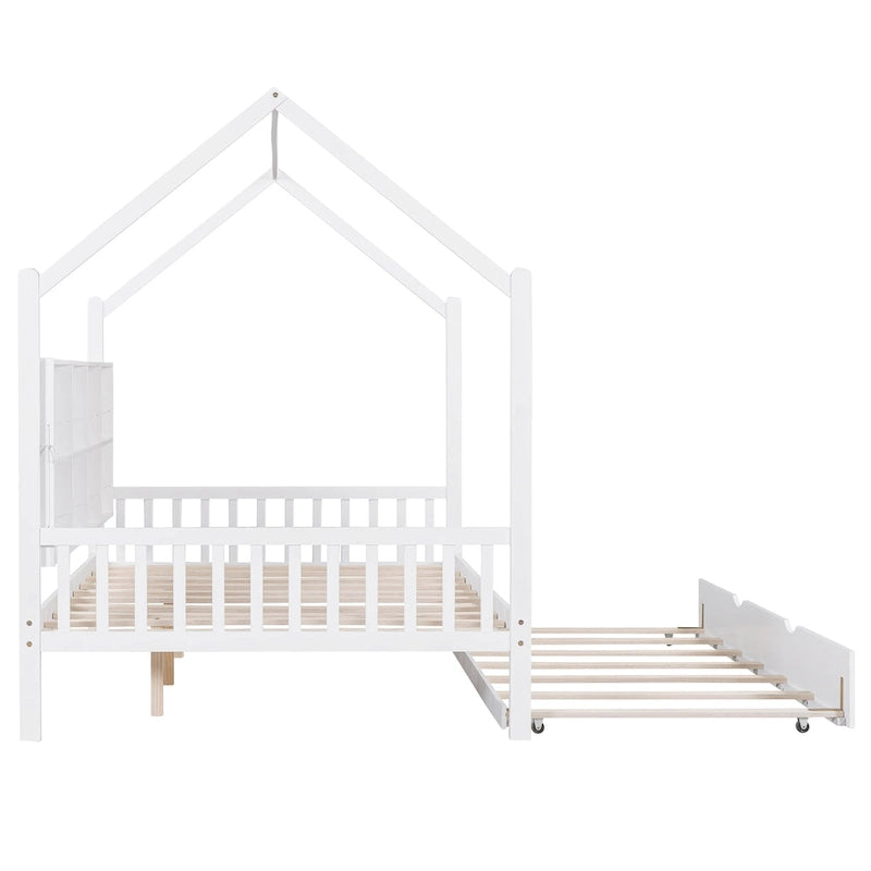Houten bed in Full-formaat in huisstijl met onderschuifbed