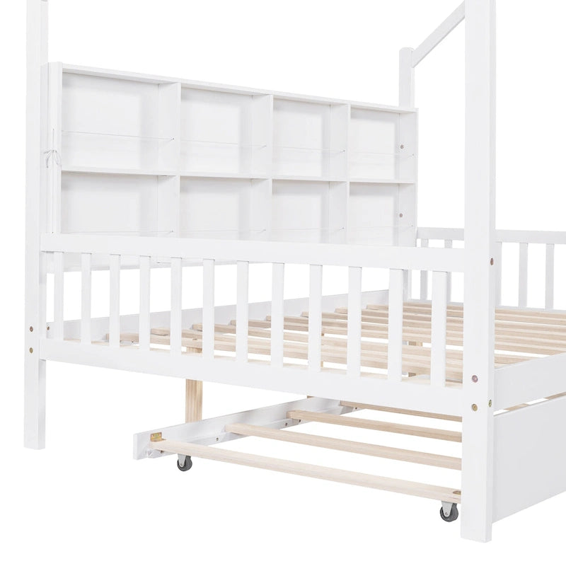 Houten bed in Full-formaat in huisstijl met onderschuifbed