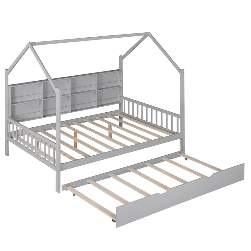 Houten bed in Full-formaat in huisstijl met onderschuifbed