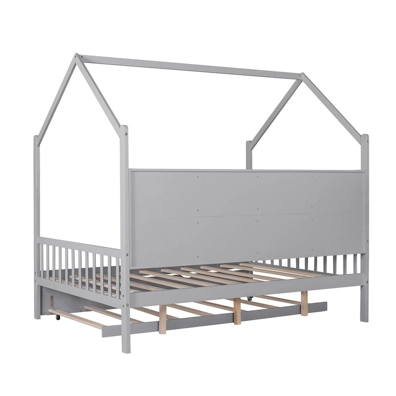 Houten bed in Full-formaat in huisstijl met onderschuifbed