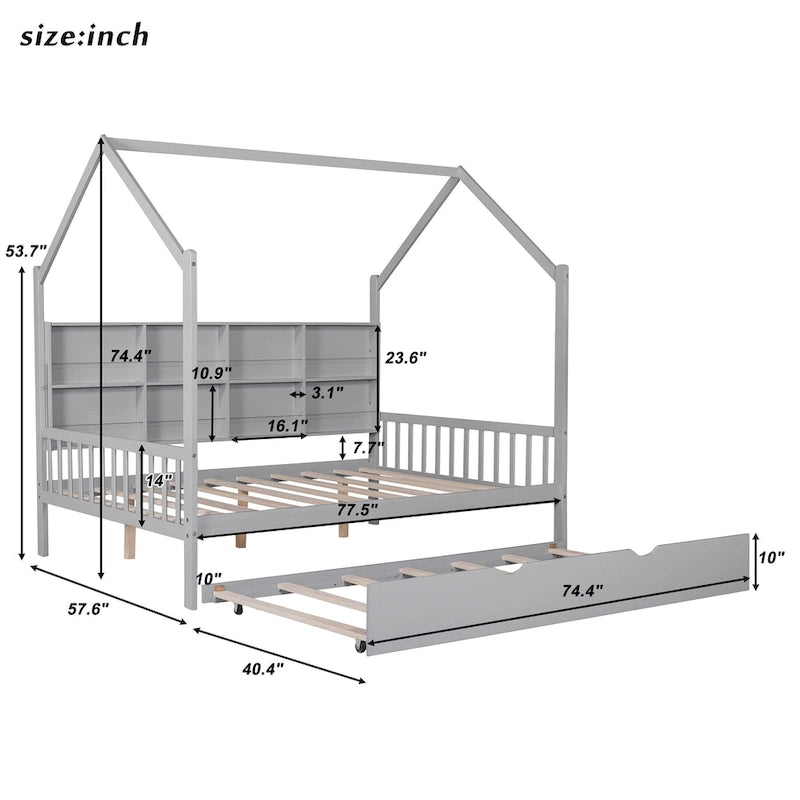 Houten bed in Full-formaat in huisstijl met onderschuifbed
