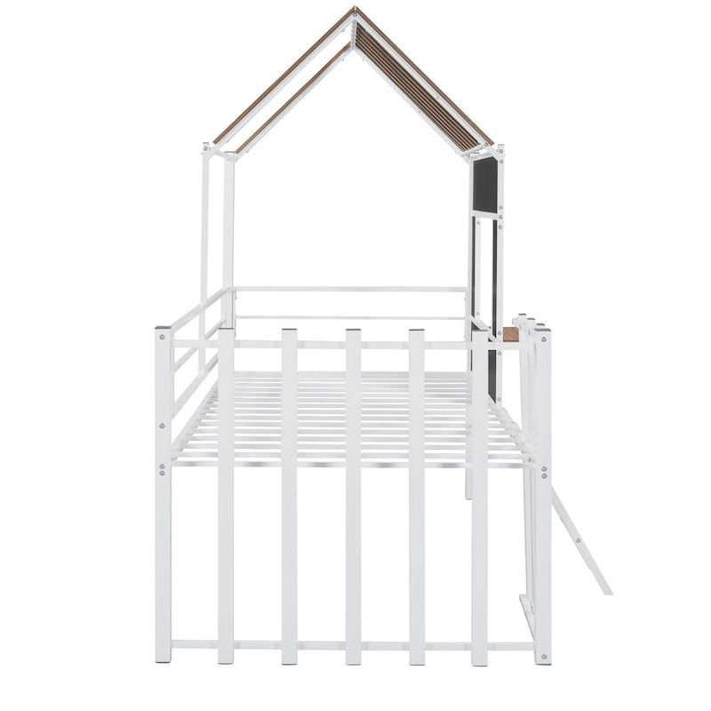 Metal Twin size Loft Bed with Roof, Window, Guardrail, Ladder Black