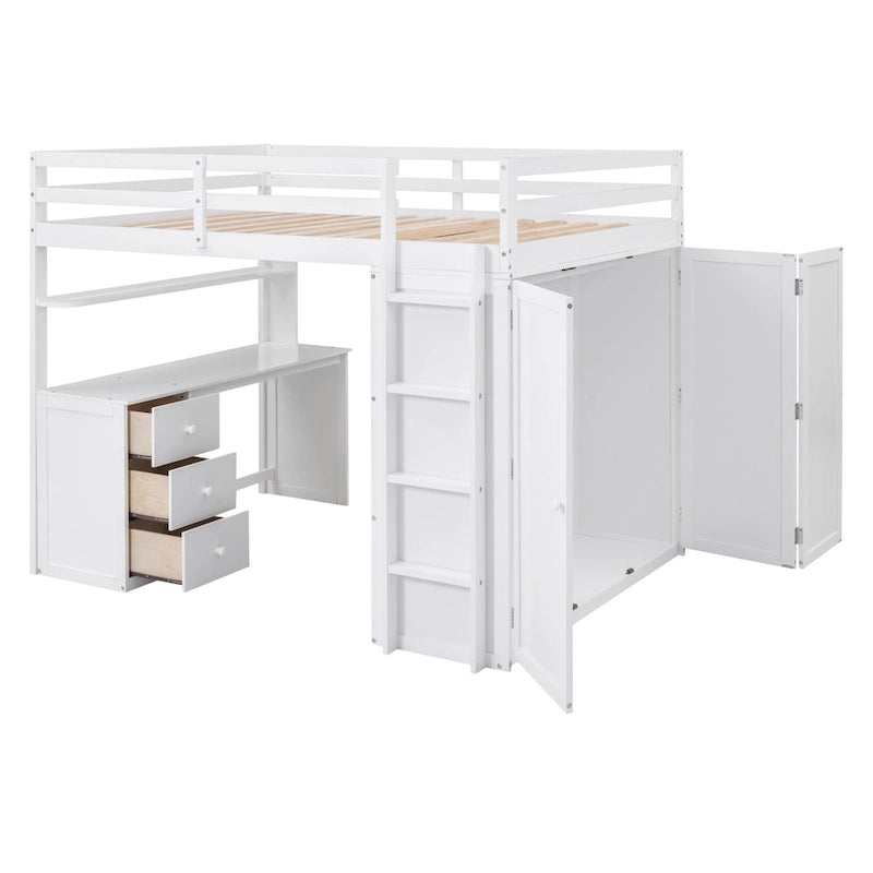 Full-Size-Etagenbett mit Schubladen, Schreibtisch und Kleiderschrank – Grau