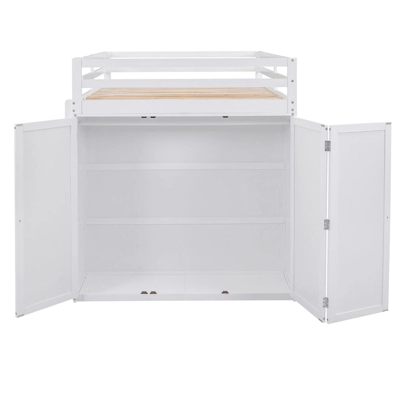 Full-Size-Etagenbett mit Schubladen, Schreibtisch und Kleiderschrank – Grau