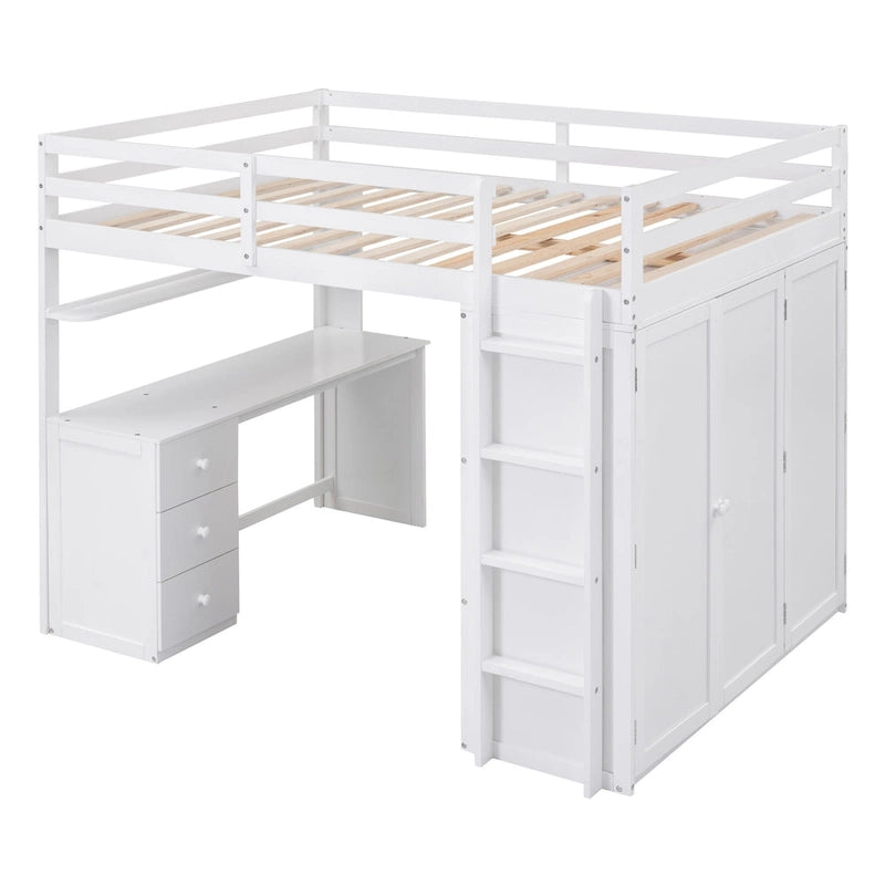 Full-Size-Etagenbett mit Schubladen, Schreibtisch und Kleiderschrank – Grau