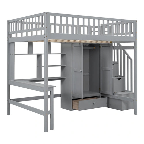 Hochbett in voller Größe mit Bücherregal, Schubladen, Schreibtisch und Kleiderschrank – Espresso