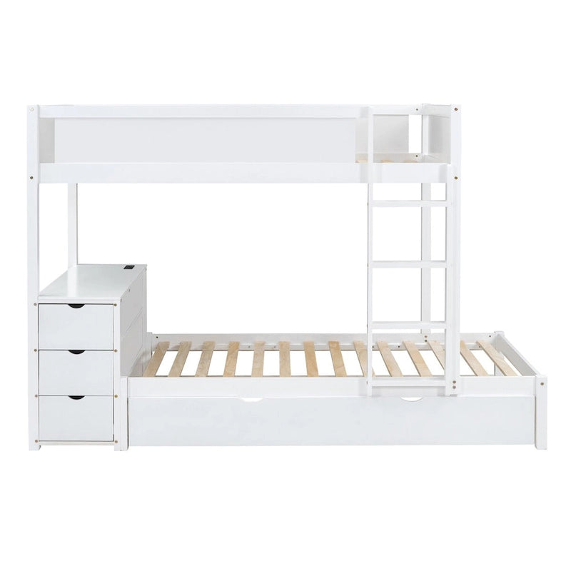 Twin-über-Twin-Etagenbett mit Ausziehbett in Twin-Größe, Stauraum und Schreibtisch, Etagenbett in Twin-Größe