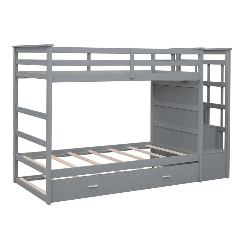 Etagenbett Twin über Twin mit Ausziehbett und Treppe, Stauraumbett in Twin-Größe