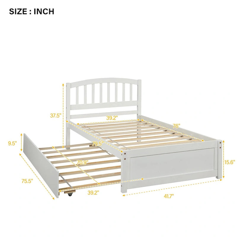 Elegant Twin Wood Platform Bed with Trundle