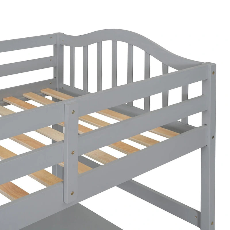 Letto a soppalco singolo con cassetti, armadietto, ripiani e scrivania, in legno con scrivania