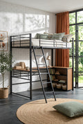 Black Twin Metal Loft Bed with Shelves & Desk