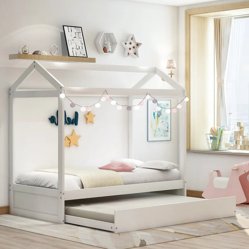 Weißes Hausbett mit Ausziehbett
