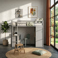 Wood Twin Size Loft Bed with Wardrobes and 2-Drawer Desk with Cabinet, Full-Length Guardrail Top Bunk for Kids Teens