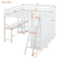 White Full Size Loft Bed with Wardrobe and Desk and Shelves