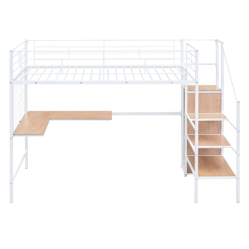 Metall-Hochbett in Einzelbettgröße mit Schreibtisch, Stauraumleiter und Kleiderschrank