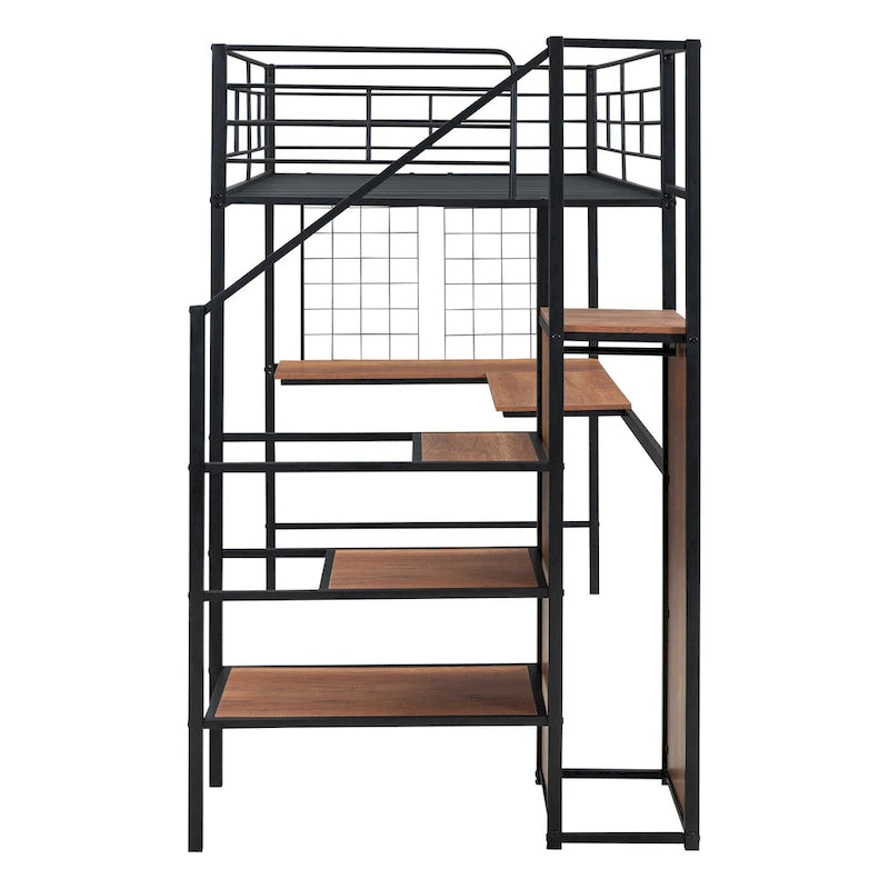 Metall-Hochbett in Einzelbettgröße mit Schreibtisch, Stauraumleiter und Kleiderschrank