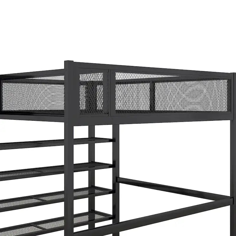Metall-Etagenbett in Full-Size mit 4-stufigen Ablagefächern und Stauraum