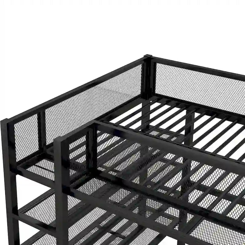 Metall-Etagenbett in Full-Size mit 4-stufigen Ablagefächern und Stauraum