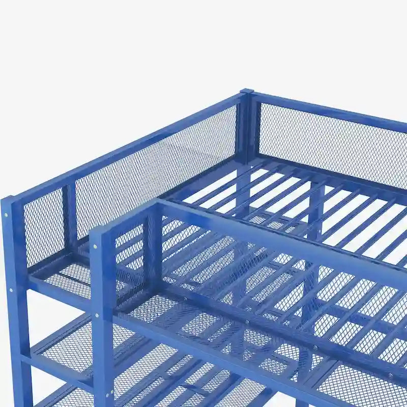 Metall-Etagenbett in Full-Size mit 4-stufigen Ablagefächern und Stauraum