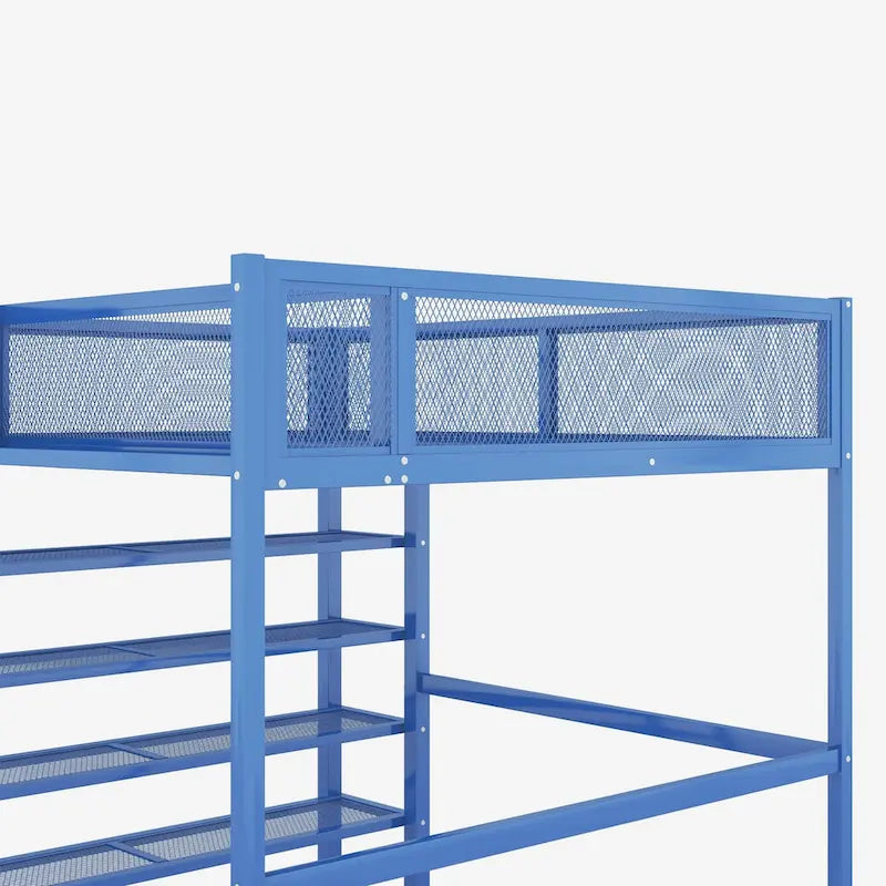 Metall-Etagenbett in Full-Size mit 4-stufigen Ablagefächern und Stauraum