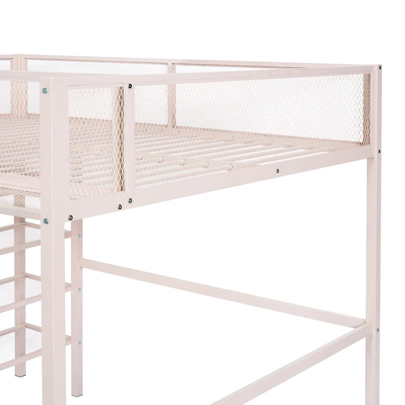 Metall-Etagenbett in Full-Size mit 4-stufigen Ablagefächern und Stauraum