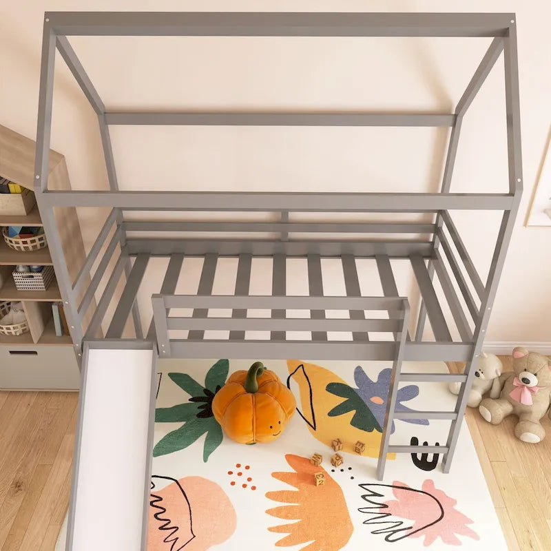Letto a soppalco singolo con scivolo, letto a forma di casetta con scivolo