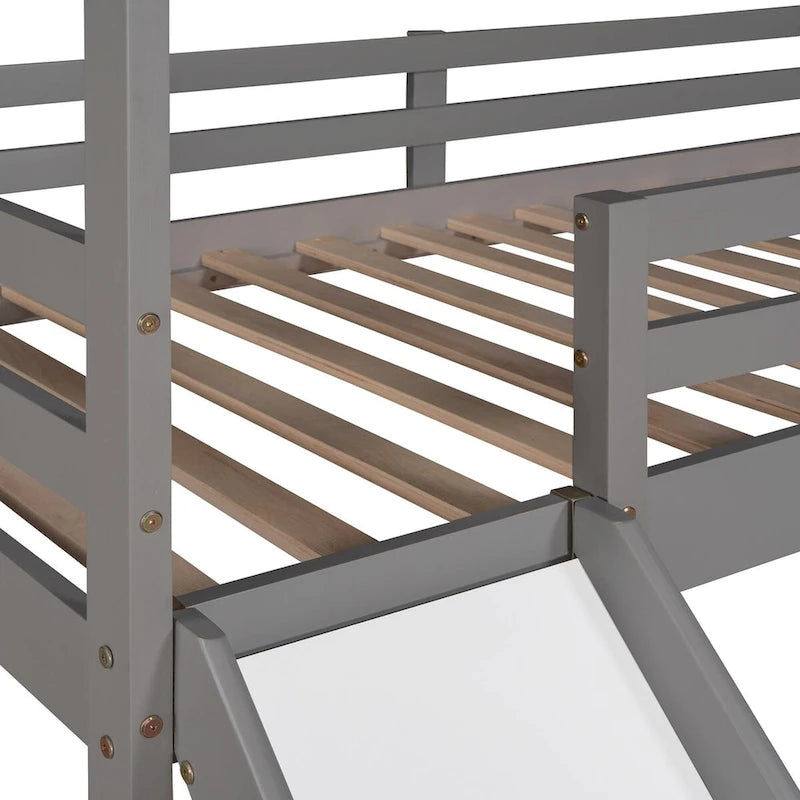 Lit mezzanine simple avec toboggan, lit cabane avec toboggan