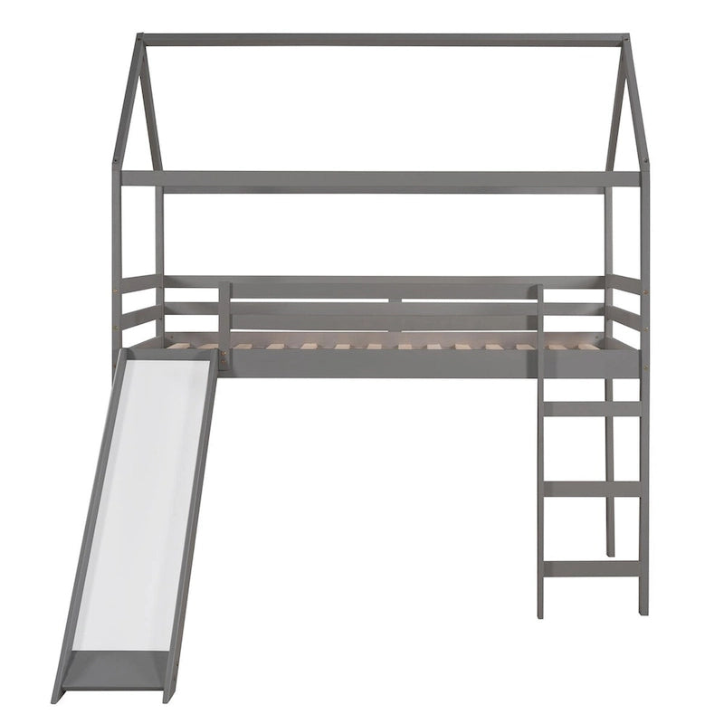 Lit mezzanine simple avec toboggan, lit cabane avec toboggan