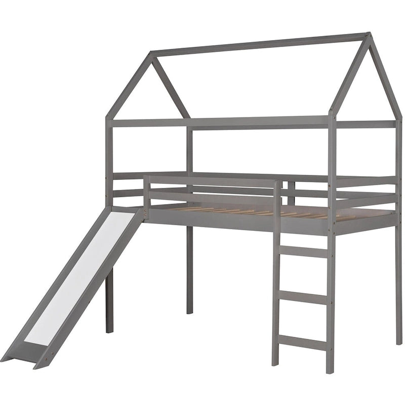 Lit mezzanine simple avec toboggan, lit cabane avec toboggan