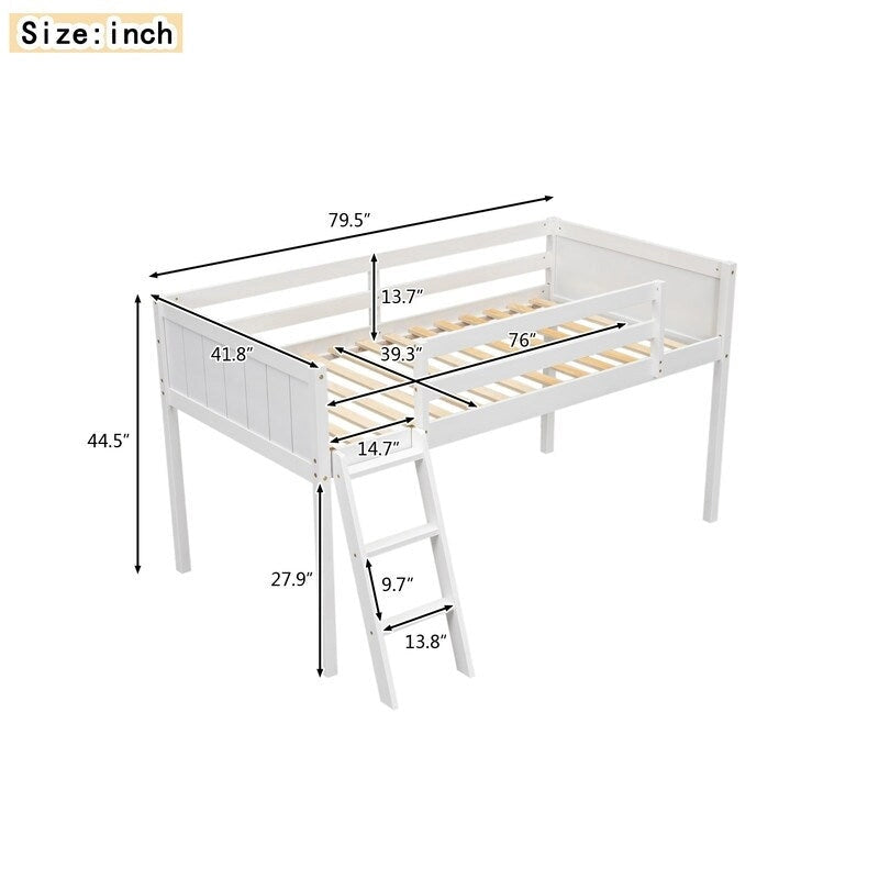 Lit mezzanine bas en bois Twin Size avec échelle, pouvant être placée à gauche ou à droite