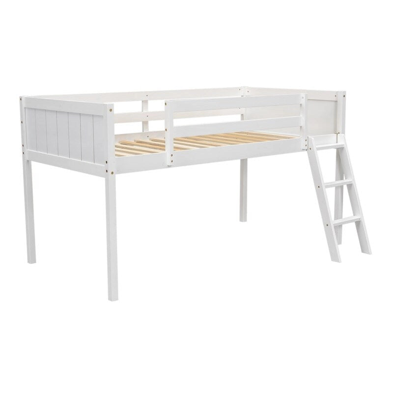 Lit mezzanine bas en bois Twin Size avec échelle, pouvant être placée à gauche ou à droite