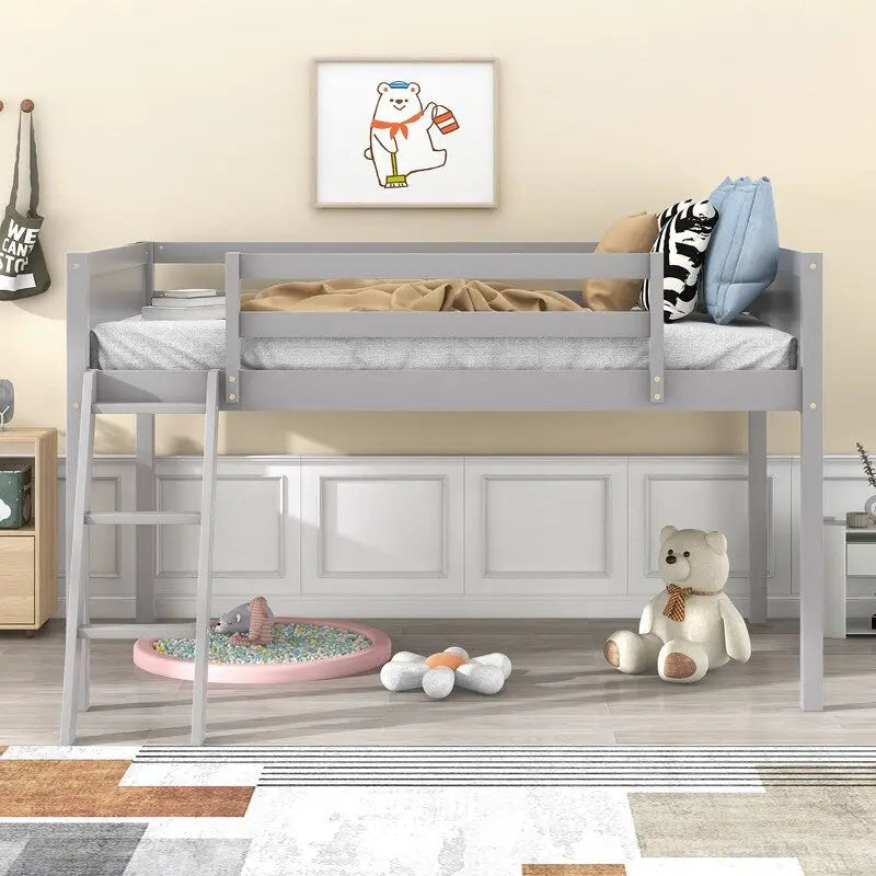Lit mezzanine bas en bois Twin Size avec échelle, pouvant être placée à gauche ou à droite