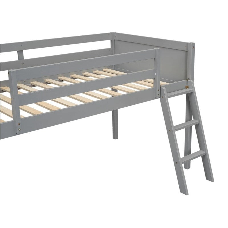 Lit mezzanine bas en bois Twin Size avec échelle, pouvant être placée à gauche ou à droite