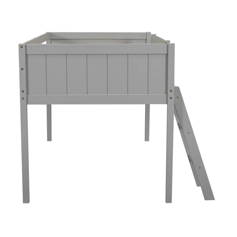 Lit mezzanine bas en bois Twin Size avec échelle, pouvant être placée à gauche ou à droite
