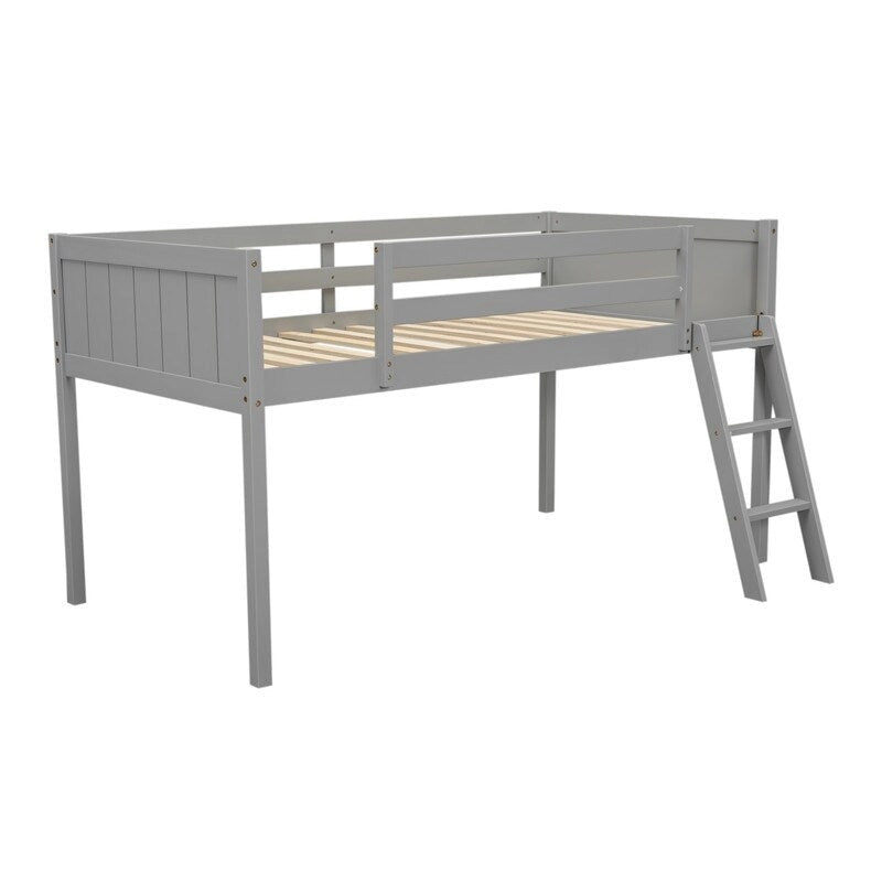 Lit mezzanine bas en bois Twin Size avec échelle, pouvant être placée à gauche ou à droite