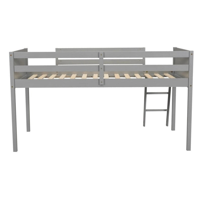 Lit mezzanine bas en bois Twin Size avec échelle, pouvant être placée à gauche ou à droite