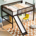 Solid Wood Full Size Low Loft Bed with Ladder and Slide