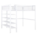 White Metal Loft Bed with 4-Tier Shelves and Storage