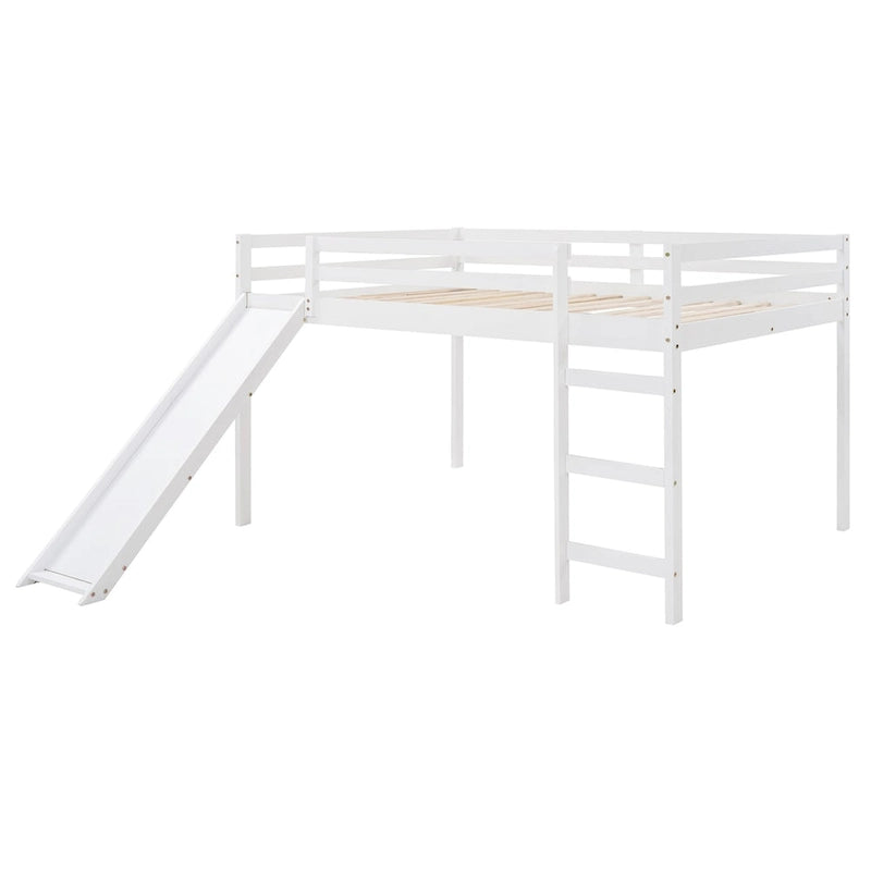 Letto soppalcato con scivolo, design multifunzionale, matrimoniale (bianco)