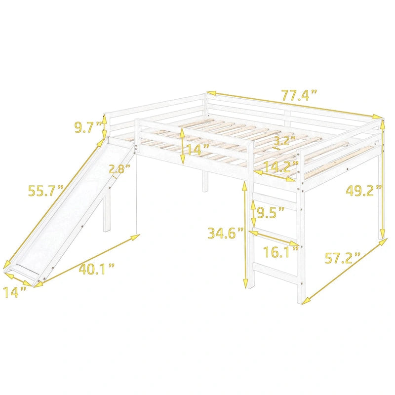 Letto soppalcato con scivolo, design multifunzionale, matrimoniale (bianco)