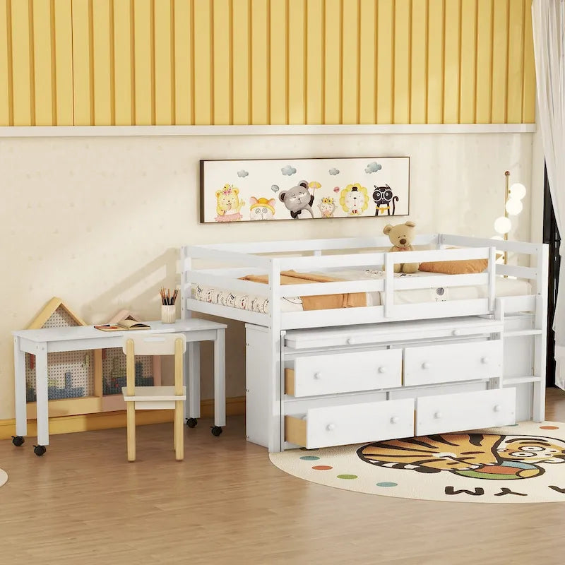 Lit mezzanine Twin Size avec bureau d’écriture et 4 tiroirs
