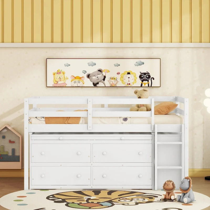 Lit mezzanine Twin Size avec bureau d’écriture et 4 tiroirs